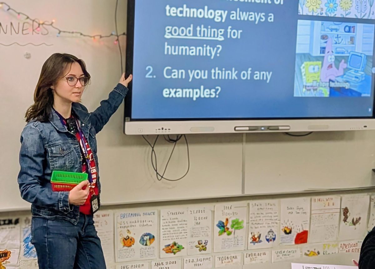 A picture of Ms. Ayres presenting to her class