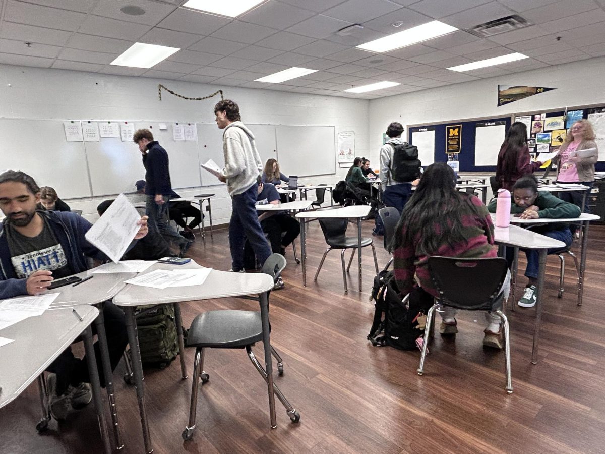 Students work on reviewing for the AP Statistics exam